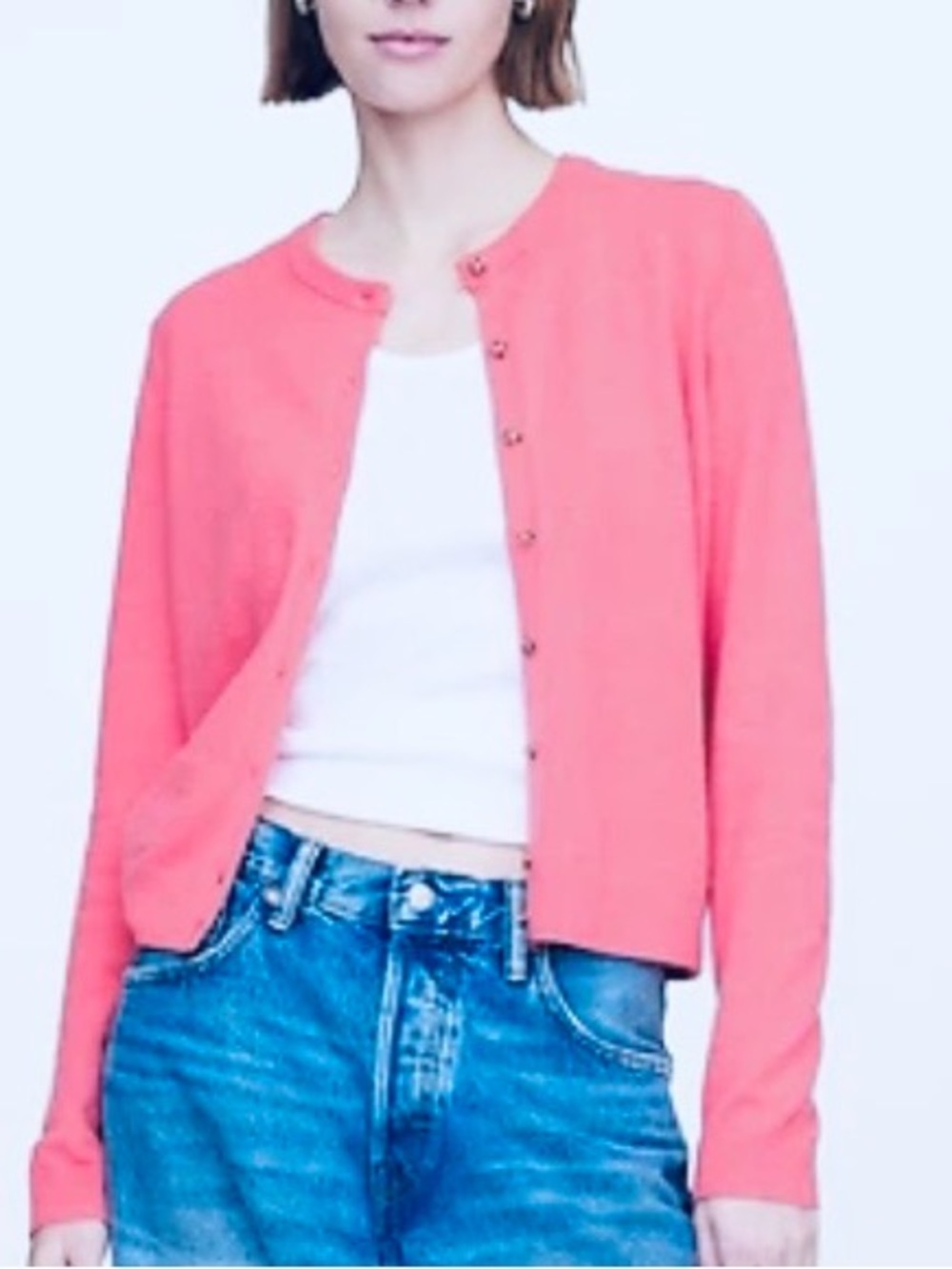 Zara- Super Soft Women's Coral Crewneck Button Cardigan Sweater. Size: Small